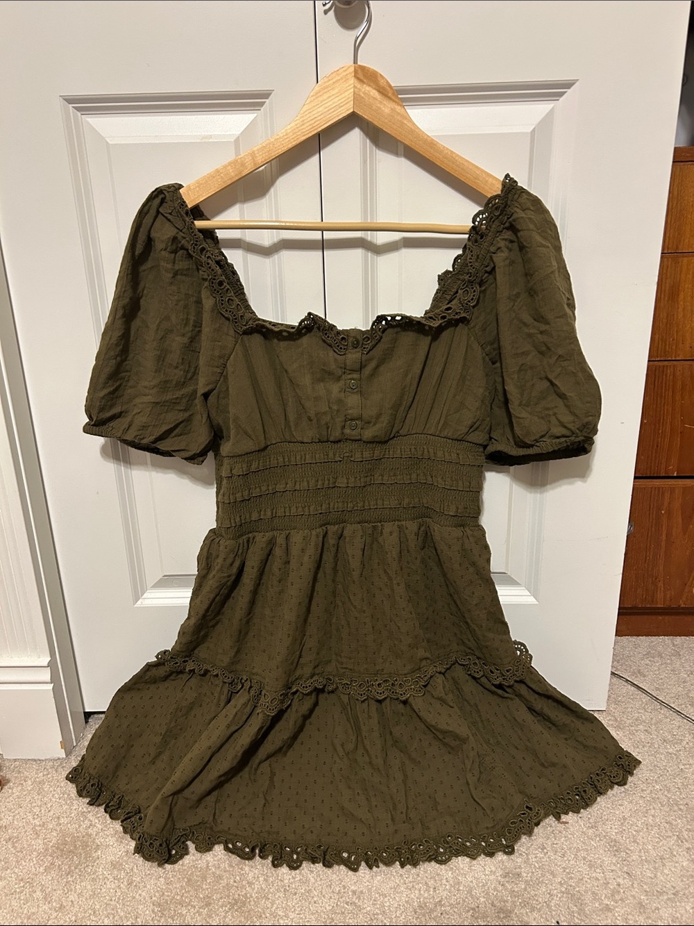 American Eagle Puff Sleeve Mini Dress in Green Size Medium